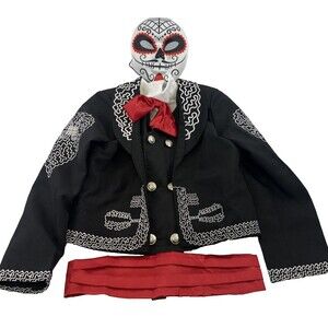 Seeing Red Charro Kids Costume Black Jacket  Day of the Dead Mask Boys Large
